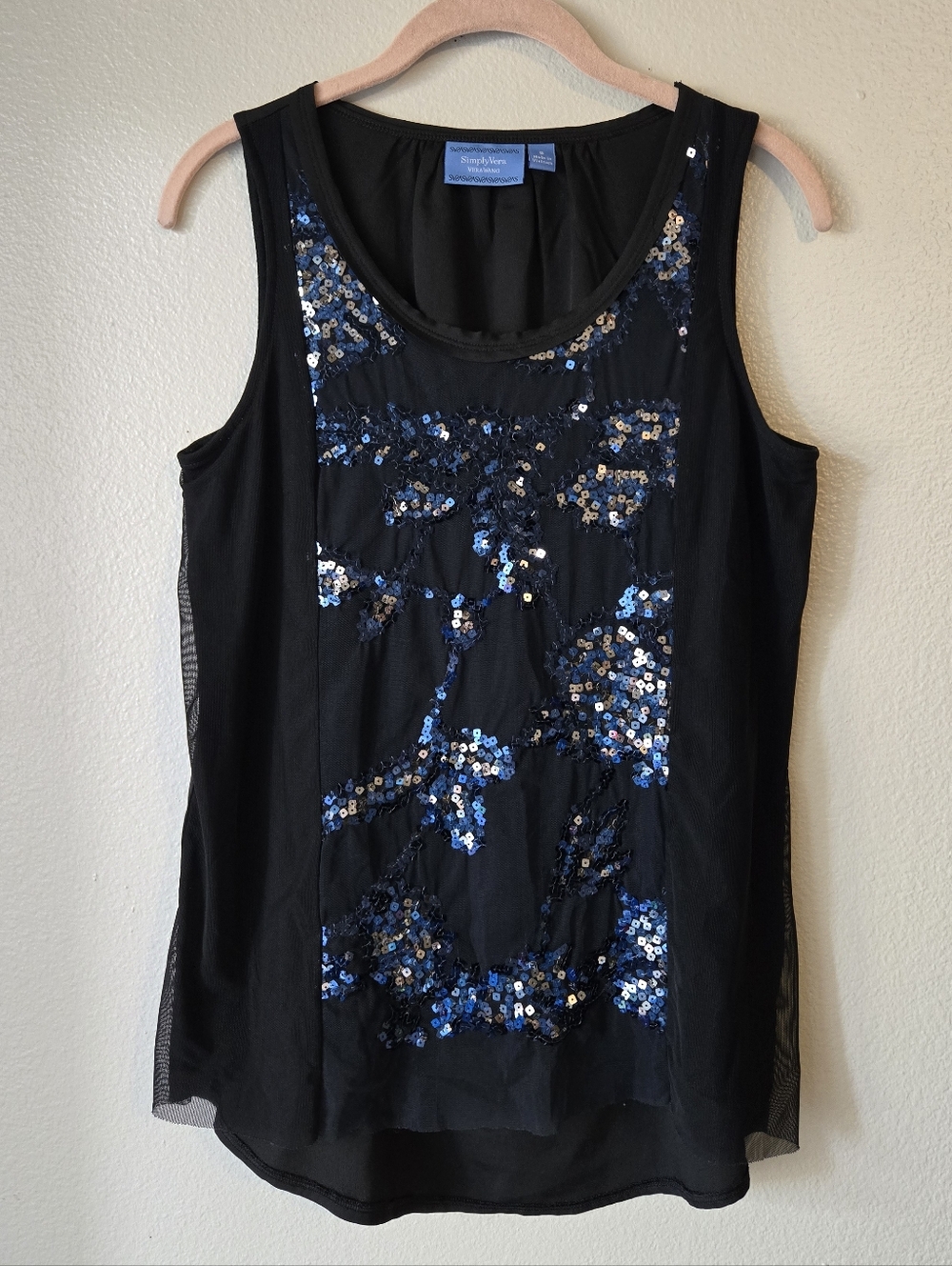 Simply Vera Vera Wang Black Tank with Blue and Silver Sequins, Size S